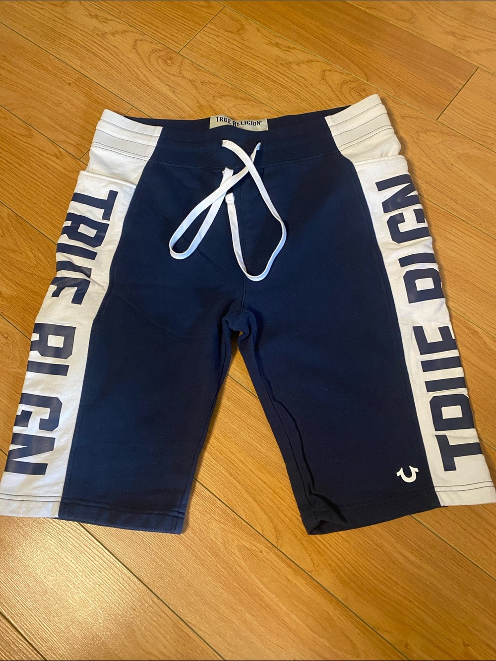 True Religion Navy and White Athletic Drawstring Shorts with Side Logo #14
